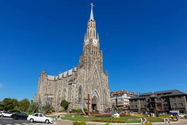 Canela Rio Grande do Sul Brazil, 31 Mart. 2023: Lourdes Katedrali Leydimiz - Taş Katedral.