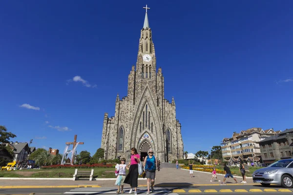 Canela Rio Grande do Sul Brazil, 31 Mart. 2023: Lourdes Katedrali Leydimiz - Taş Katedral.