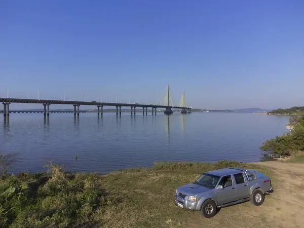 stock image Anita Garibaldi Bridge in Laguna Santa Catarina Brazil. Bridge over the Imarui lagoon, highway 101.