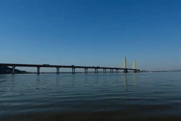 stock image Anita Garibaldi Bridge in Laguna Santa Catarina Brazil. Bridge over the Imarui lagoon, highway 101.