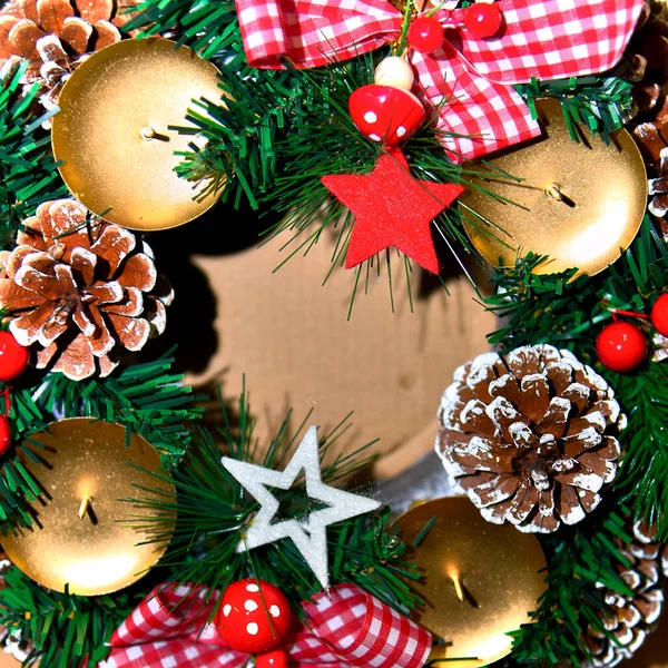 New Year\'s composition or a simple decoration for the Christmas holidays. Stars, artificial spruces, cones, etc.