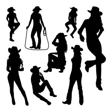 Beautiful cowgirl gesture silhouettes. Good use for symbol, logo, icon, mascot, sign, or any design you want clipart