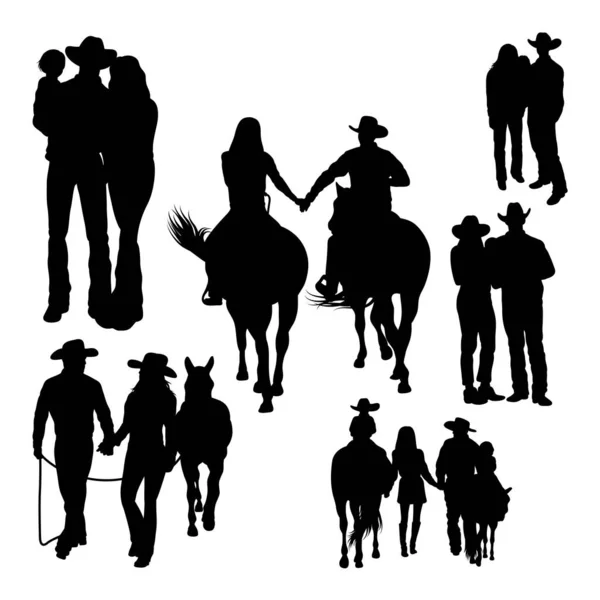 Sílhuetas Estilo Vida Família Cowboy Bom Uso Para Símbolo Logotipo —  Vetores de Stock