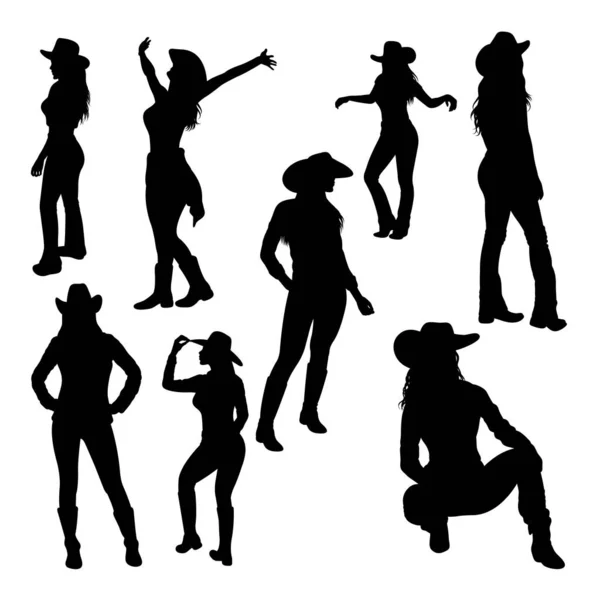 Belles Silhouettes Cow Girl Pose Bon Usage Pour Symbole Logo — Image vectorielle