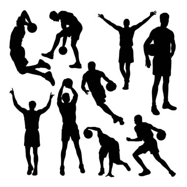 Basketbol oyunu siluetleri. Sembol, logo, simge veya istediğiniz herhangi bir tasarım için iyi bir kullanım