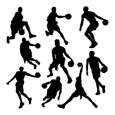 Basketbol sporu siluetleri. Sembol, logo, simge veya istediğiniz herhangi bir tasarım için iyi bir kullanım