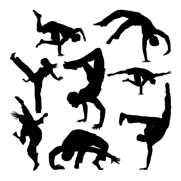 Capoeira Trainingssilhouetten Goed Gebruiken Voor Symbool Logo Icoon Elk Ontwerp — Stockvector