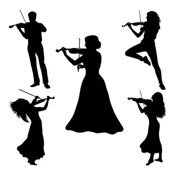 Концертні Силуети Скрипалів Гарне Використання Символу Логотипу Піктограми Знаку Або Стоковий вектор