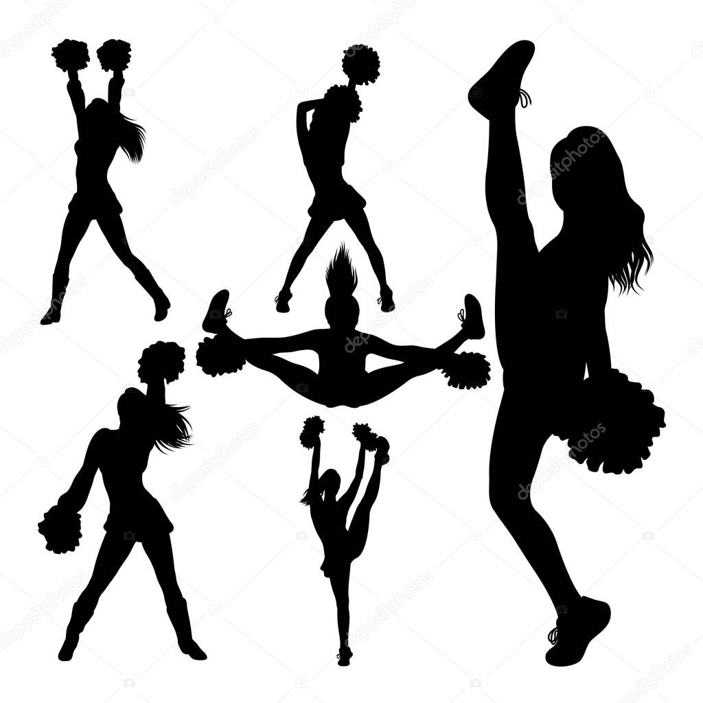 Cheerleader in action silhouettes. Good use for symbol, logo, icon, sign, or any design you want.