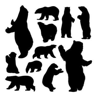 Kutup ayısı siluetleri. Sembol, logo, simge veya istediğiniz herhangi bir tasarım için iyi bir kullanım.