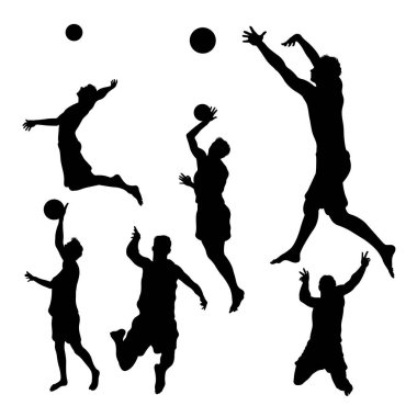 Plaj voleybolu siluetleri. Sembol, logo, simge, işaret ya da istediğiniz herhangi bir tasarım için kullanılabilir