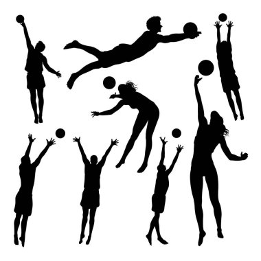 Plaj voleybolu siluetleri. Sembol, logo, simge, işaret ya da istediğiniz herhangi bir tasarım için kullanılabilir