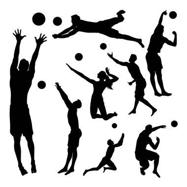 Plaj voleybol aktivite siluetleri. Sembol, logo, simge, işaret ya da istediğiniz herhangi bir tasarım için kullanılabilir