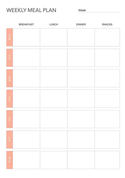 Meal Plan Minimalistic Weekly Meal Planner Printable Template Meal Planning Stock Illustration