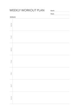 Meydan okuma planı, minimal günlük, haftalık basılabilir şablon. Alışkanlık, egzersiz planlaması ve liste yapmak. Basılabilir planlayıcı, dijital planlayıcı. A4 ve harf büyüklüğü. Vektör şablonu. EPS 10