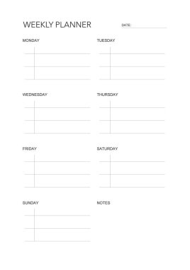 Meydan okuma planı, minimal günlük, haftalık basılabilir şablon. Alışkanlık, egzersiz planlaması ve liste yapmak. Basılabilir planlayıcı, dijital planlayıcı. A4 ve harf büyüklüğü. Vektör şablonu. EPS 10