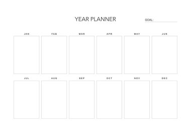 Yıl meydan okuma planı, minimal planlayıcı basılabilir, dijital şablon. Yapılacaklar listesi. Basılabilir planlayıcı, dijital planlayıcı. A4 ve harf büyüklüğü. Vektör şablonu. EPS 10