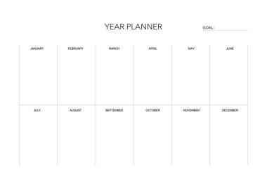 Yıl meydan okuma planı, minimal planlayıcı basılabilir, dijital şablon. Yapılacaklar listesi. Basılabilir planlayıcı, dijital planlayıcı. A4 ve harf büyüklüğü. Vektör şablonu. EPS 10