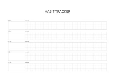 Alışkanlık izleyici, meydan okuma planı, günlük minimal planlama, haftalık yazdırılabilir şablon. Alışkanlık, egzersiz planlaması ve liste yapmak. Basılabilir planlayıcı, dijital planlayıcı. A4 ve harf büyüklüğü. Vektör şablonu. EPS 10