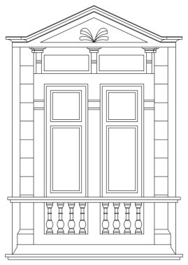 Tarihi Pencere, Çizim, Ölçeklenebilir, Ölçeklenebilir, Özelleştirilebilir. Stucco, Pilasters, Windowsills, Süslemelerle Ayrıntılı Çizim.