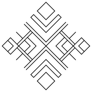 Birbirine kenetlenmiş elmas şekilleri ve karmaşık doğrusal simetri içeren soyut geometrik vektör deseni. Modern tasarım elementleri, duvar kağıtları, logolar ve dekoratif sanat eserleri için ideal.