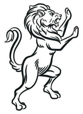 Sketch Heraldry Lion Ayakta Duran Poz Süslemesi