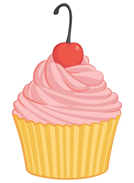 Pastel Dulce Cereza Muffin Pastelería Dibujos Animados — Vector de stock