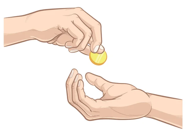Χέρια Λήψη Φιλανθρωπική Δωρεά Coin — Διανυσματικό Αρχείο