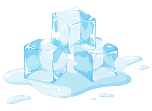 Ice Cubes Melting Cold Water Puddle — Stock Vector