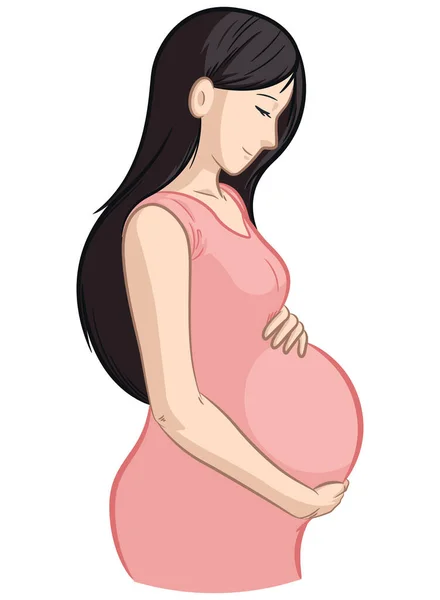Schwangere Frau Berührt Bauch Seitenansicht — Stockvektor