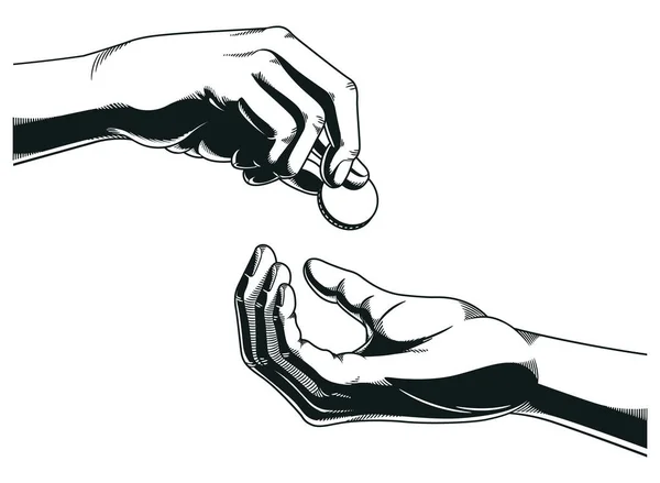 Silhouette Hands Giving Receiving Welfare Money — Stock Vector