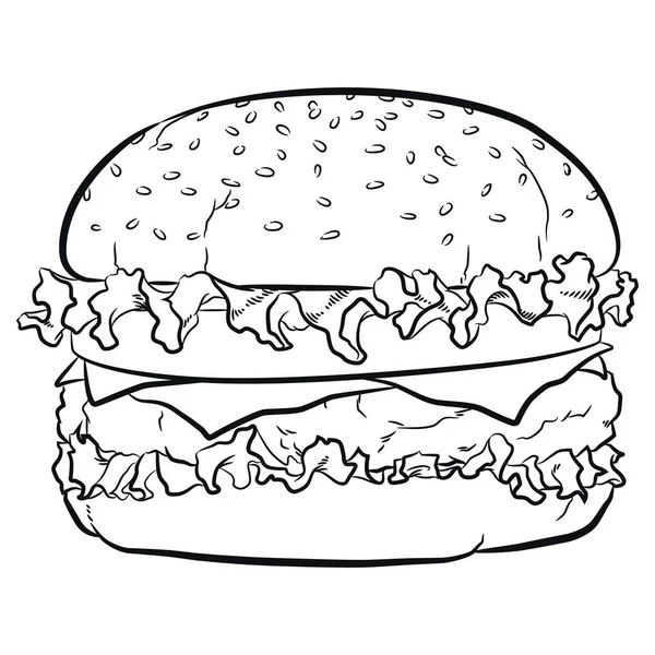 Sketch Cheese Hamburger Front View Doodle — Stock Vector