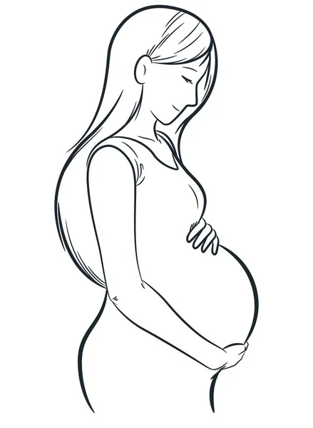 Bosquejo Esperando Mujer Tocando Vientre Embarazada — Archivo Imágenes Vectoriales