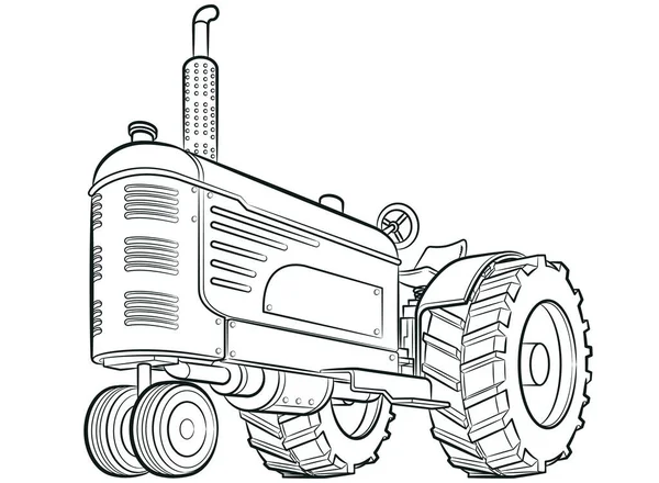Sketch Farmland Field Tractor Old Machinery — Stock Vector