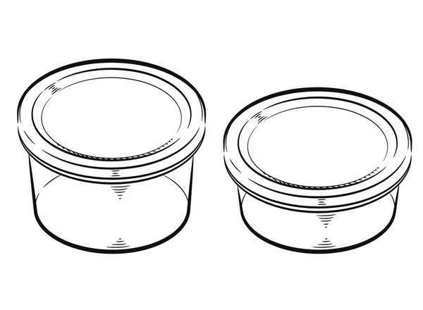 Kontainer Plastik Paket Makanan Bundar Sketch - Stok Vektor