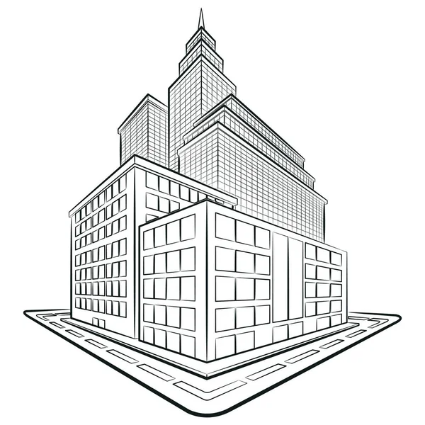 Skizze Wolkenkratzer Bürogebäude Urban Tower — Stockvektor