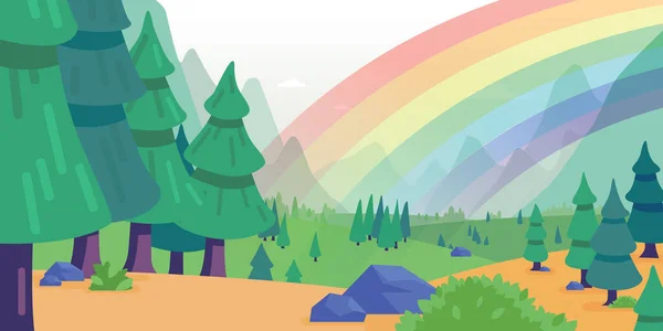Предпосылки Контекст Forest Rainbow Mountain Woods Landscape Стоковый вектор