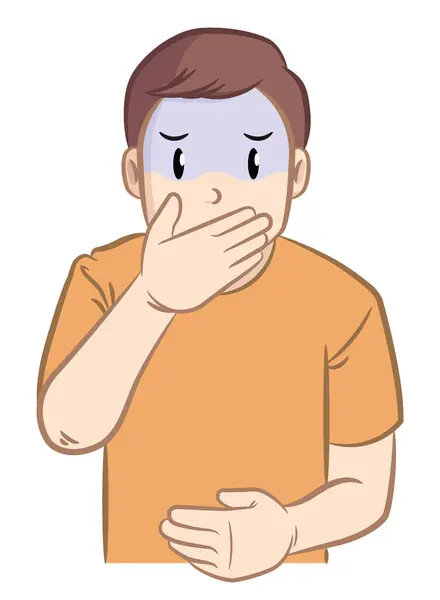 stock vector Nauseated Man Covering Mouth with Hand