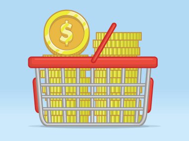 Alışveriş sepeti içinde para biriktiriyor.