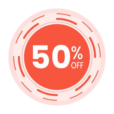 Reklamlarda kullanılacak vektör pankartı. Büyük afiş ve% 50 indirimli bilgi. Büyük indirim kuponu, mektuplar ve indirim bilgileri. % 50 indirim kuponu al.