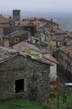 Top view of the rooftops of the medieval city of Cortona in Tuscany Italy