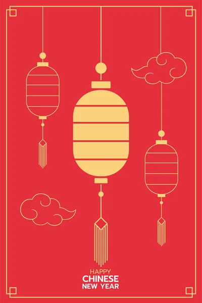 Çin Yeni Yıl Fenerleri Modern Sanat Tasarımı Kapak Için Altın Vektör Grafikler