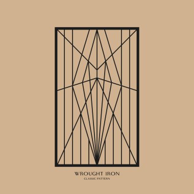 Klasik kaydırma işiyle demir çit döşemiş. Dekoratif metal tasarımı. Soyut geometrik desenler pürüzsüz.