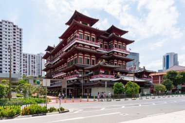 Çin Mahallesi, SINGAPORE - 30 Temmuz 2023: Buddha Diş Tarihi Tapınağı ve Müzesi Singapur 'un Singapur' un Çin Mahallesi 'nde ünlü Budist ve Turist Bölgesi