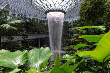 Singapur 'daki Jewel Changi Havalimanı' nda dünyanın en uzun kapalı şelalesi ve ikonik şelalesi daldırıcı bir yağmur girdabı deneyimi sunuyor.