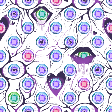 Renkli gözlerin, ağızların ve kalplerin hareketsiz deseni, eğlence için mükemmel Cadılar Bayramı baskıları, duvar kağıtları, ya da tuhaf tasarımlar.