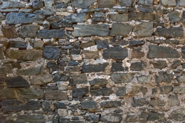 Architecture textures, detailed and rustic of paired schist masonry, traditional spanish and portuguese shist wall, typical iberian mix dark and light gray schist...