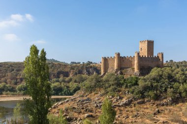 Santarem Portugal - 08 09 2022: View at the Castle of Almourol is a medieval castle atop the islet of Almourol in the middle of the Tagus River