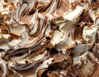 Swirled chocolate and vanilla gelato with crunchy cookie bits, capturing indulgent creamy folds in a modern artisanal vibe, perfect for luxurious dessert campaigns, marketing, and sweet indulgence. clipart