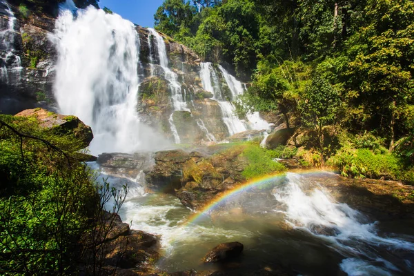 Colorful Rainbow Front Waterfall Rainy Day Doi Inthanon National Park — Stock Photo, Image